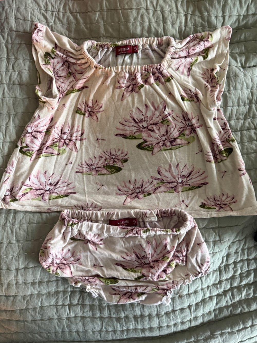 Milkbarn Cream Top & Bloomers Set with Pink Lily Print